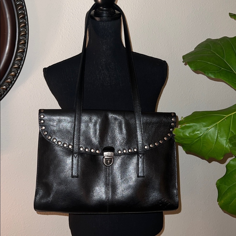 Patricia Nash Verbania Leather Studded Satchel in Black with Silver Tone Studs